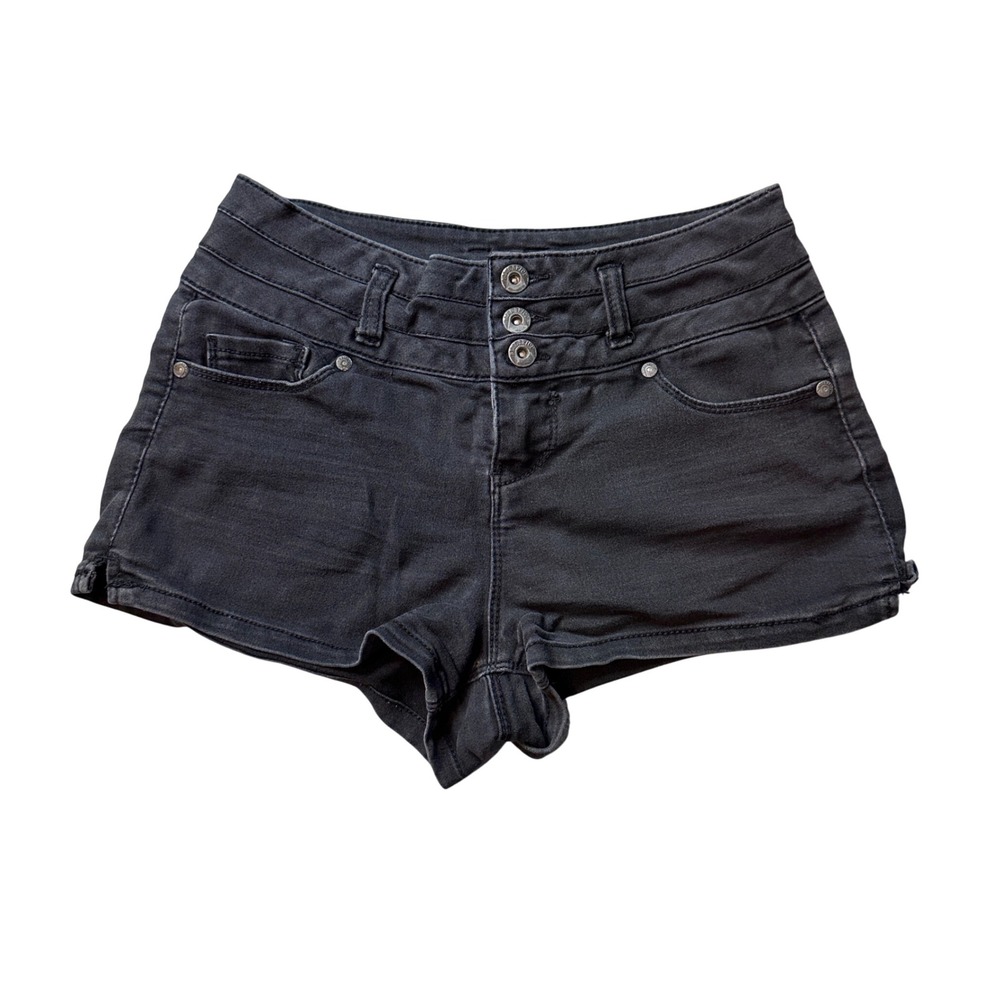 Blue Spice Denim Shorts Womens 5/6 Black High Rise Triple Button Stretch Jean‎